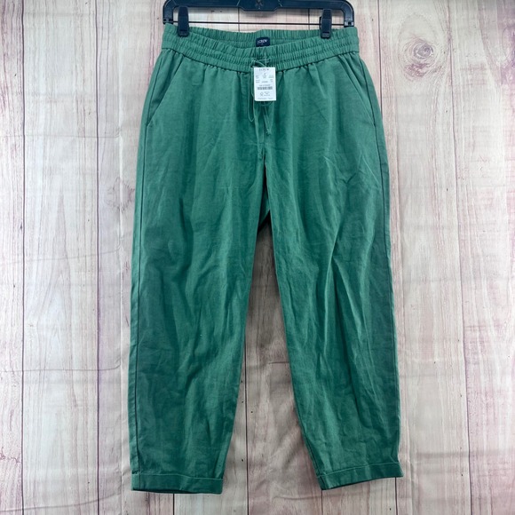 J.Crew Pants - New J.Crew Green Linen Cotton Blend Drawstring Pants Ankle Length Sz‎ 6 Petite